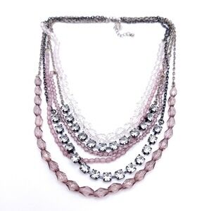 AEO American Eagle Pink Bead Necklace Rhinestone Layered 16in